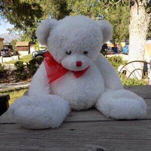 TY BEAR WHITE 26 IN TALL 2007 RED BOW ON NECK